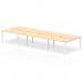 This photo features a sleek and modern Dynamic Bench Desking Evolve Plus 1600mm B2B 6 Person Office Bench Desk. The desk has a stylish Maple top and a clean White frame, creating a professional and inviting space for work.