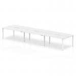 This image showcases a sleek and modern bench desk from the Evolve Plus collection. The 1400mm white top and white frame create a clean and contemporary aesthetic, while the 6-person arrangement makes it perfect for a busy office setting. The dynamic design of this desk offers both style and functionality.