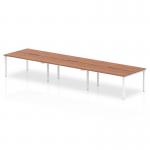 In the photo, the Dynamic Bench Desking Evolve Plus 1200mm is shown with a walnut top and white frame, providing a sleek and modern aesthetic. The bench desk comfortably accommodates 6 people, making it an ideal choice for any office space seeking a practical and stylish solution.
