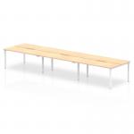 The Dynamic Bench Desking Evolve Plus 1200mm B2B 6 Person Office Bench Desk has a sleek and modern design with a maple top and white frame. It comfortably fits six people and is perfect for creating a collaborative and dynamic work environment.