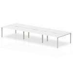 This photo features a sleek and modern office bench desk in white with a silver frame. The 1600mm size makes it ideal for 6 people to comfortably work together. The design is dynamic and stylish, perfect for any office setting.