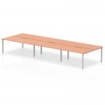 The Dynamic Bench Desking Evolve Plus is a modern and functional 1600mm B2B office desk that can accommodate up to 6 people. It features a sleek beech top and a sturdy silver frame, creating a stylish and professional workspace.