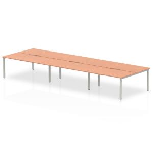 Evolve Plus 1600mm B2B 6 Person Office Bench Desk Beech Top Silver