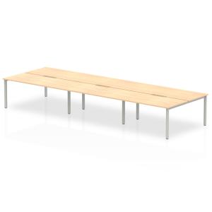 Evolve Plus 1600mm B2B 6 Person Office Bench Desk Maple Top Silver