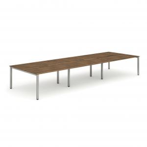 Evolve Plus 1200mm B2B 6 Person Office Bench Desk Walnut Top Silver