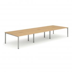 Evolve Plus 1200mm B2B 6 Person Office Bench Desk Beech Top Silver