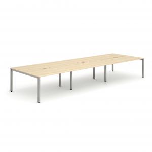 Evolve Plus 1200mm B2B 6 Person Office Bench Desk Maple Top Silver