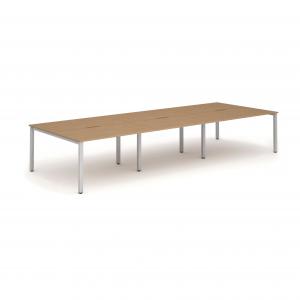 Evolve Plus 1200mm B2B 6 Person Office Bench Desk Oak Top Silver Frame