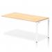 This image shows a sleek and modern office bench desk with a maple top and white frame. The desk measures 1600mm and is part of the Evolve Plus collection. Its dynamic design allows for a single row setup, promoting collaboration and productivity in the workplace.
