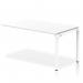 A sleek and modern single row office bench desk, the Dynamic Bench Desking Evolve Plus features a 1400mm white top and white frame. Its dynamic design adds a touch of elegance to any workspace.