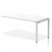 This picture features the sleek and modern design of the Dynamic Bench Desking Evolve Plus 1600mm Single Row Office Bench Desk Ext Kit. The desk has a white top and a silver frame, creating a clean and professional look. Perfect for any office space.