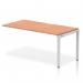 The photo shows a modern and sleek office bench desk with a single row of 1600mm length, featuring a beech top and silver frame. The dynamic design gives off a professional and efficient energy, making it a great addition to any workspace.