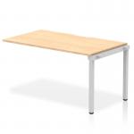 A modern, sleek office desk with a 1400mm maple top and silver frame, designed for use in single row configurations. Perfect for promoting a dynamic, collaborative work environment.