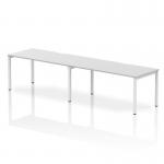A modern and spacious 1600mm single row, 2-person office bench desk with a white top and white frame. Designed for dynamic work environments, this desk promotes collaboration and productivity. Its clean and sleek design adds a touch of elegance to any office space.