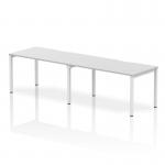 This picture captures a sleek and modern office bench desk with a minimalist design. The white top contrasts beautifully with the white frame, creating a clean and professional look. The spacious 1400mm length and 2 person capacity offer ample workspace for productivity.