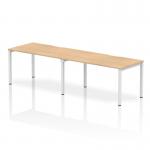 This photograph features a sleek and modern Dynamic Bench Desking Evolve Plus desk with a 1400mm single row and a 2 person capacity. The desk has a crisp maple top and a clean white frame.