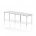 The Dynamic Bench Desking Evolve Plus 1200mm Single Row 2 Person Office Bench Desk features a sleek and modern design. The white top and frame create a clean and contemporary look. The desk is spacious enough to accommodate two individuals comfortably.