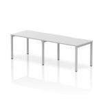 The dynamic bench desking Evolve Plus features a sleek white top and silver frame, creating a modern and professional look. This 1200mm single row desk comfortably accommodates two individuals, making it perfect for a collaborative office space.