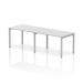The dynamic bench desking Evolve Plus features a sleek white top and silver frame, creating a modern and professional look. This 1200mm single row desk comfortably accommodates two individuals, making it perfect for a collaborative office space.
