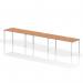 The Dynamic Bench Desking Evolve Plus is a modern and sleek 1600mm single row bench desk. The oak top contrasts beautifully with the white frame, creating a clean and professional look. This desk can comfortably accommodate three people, making it a great option for collaborative workspaces.