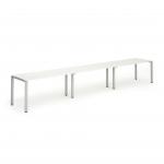 Evolve Plus 1600mm Single Row 3 Person Office Bench Desk White Top Silver Frame BE406