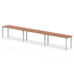 Evolve Plus 1400mm Single Row 3 Person Office Bench Desk Walnut Top Silver Frame BE412