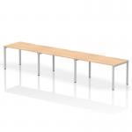 This dynamic bench desking setup features a 1400mm single row desk with room for 3 people. The maple top and silver frame give a sleek and modern look to any office space.