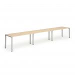 Evolve Plus 1400mm Single Row 3 Person Office Bench Desk Maple Top Silver Frame BE414