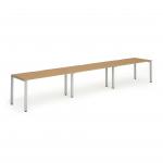 Evolve Plus 1400mm Single Row 3 Person Office Bench Desk Oak Top Silver Frame BE415