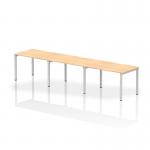This photo features a sleek and modern office bench desk with a maple top and silver frame. It is designed for 3 people, with a length of 1200mm and a single row configuration. The dynamic design and practicality of this desk make it a versatile addition to any office space.