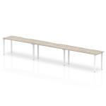 Single White Frame Bench Desk 1600 Grey Oak (3 Pod) BE776