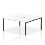 In the photo, the Dynamic Bench Desking Evolve Plus 1600mm B2B 2 Person Office Bench Desk is showcased. The white top contrasts with the sleek black frame, creating a modern and stylish workspace. This spacious desk is perfect for collaborative work or individual tasks.