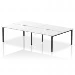 The image shows a modern, sleek office bench desk with a white top and black frame. It has a unique dynamic design that can accommodate up to 4 persons. The surface is spacious and perfect for collaboration and productivity.
