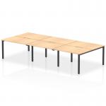 This image features a sleek and modern office setup with a dynamic bench desking system. The 1200mm B2B desk can accommodate 6 people, with a maple top and black frame adding a touch of sophistication.
