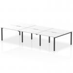 In the photo, we see a sleek and modern office space featuring the Dynamic Bench Desking Evolve Plus, measuring 1200mm in length and accommodating 6 people. Made with a white tabletop and a black frame, this bench desk exudes a professional and sophisticated vibe.