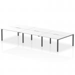A modern and sleek office space is the perfect setting for the Dynamic Bench Desking Evolve Plus 1400mm B2B 6 Person Office Bench Desk. With a white top and black frame, it exudes sophistication and functionality. The 1400mm size comfortably accommodates 6 people for collaborative work.
