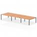 This sleek and modern 6-person office bench desk features an oak top and black frame. The dynamic design of this bench desking brings a sense of energy and productivity to any workspace.