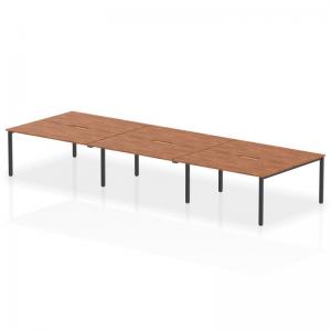 Evolve Plus 1600mm B2B 6 Person Office Bench Desk Walnut Top Black