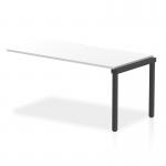 This picture features a sleek and modern Dynamic Bench Desk Add On Units Evolve Plus, measuring 1600mm long. The desk is designed with a white top and black frame, adding a touch of sophistication to any office space. Perfect for creating a seamless and functional workspace.