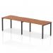 This photograph features the Dynamic Bench Desking Evolve Plus 1400mm Single Row 2 Person Office Bench Desk with a walnut top and black frame. The clean, sleek design allows for a modern and efficient workspace.