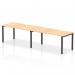 This image shows a modern 1600mm single row office bench desk with a maple top and black frame. The design features a dynamic, functional style, with enough space for two people to work comfortably. Ideal for a professional and versatile office setting.