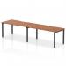 The picture features a sleek and modern Dynamic Bench Desking Evolve Plus, measuring 1600mm in length and designed for 2 people. The walnut top adds a touch of warmth, while the black frame exudes sophistication. This is the ideal office bench desk for a dynamic and stylish workspace.