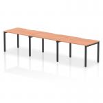 This image shows a sleek and modern 3-person office bench desk, with a single row of desks in a dynamic layout. The bench is equipped with a 1200mm beech top and supported by a sleek black frame. Perfect for a collaborative and efficient work environment.