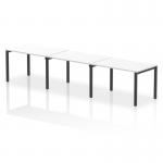 This picture features the Dynamic Bench Desking Evolve Plus 1200mm Single Row 3 Person Office Bench Desk in white top and black frame. The contemporary design offers ample workspace for three people, perfect for a modern office setting.