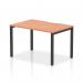 The picture features a sleek and modern Dynamic Bench Desk Starter Unit from Evolve Plus. The top is made of beech wood and is supported by a sturdy black frame. This 1200mm single starter office bench desk is perfect for any contemporary workspace.