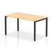 This photo shows a sleek and modern office setup with a Dynamic Bench Desk Starter Unit. The desk features a 1400mm maple top and a black frame, giving it a sophisticated look. The starter unit is perfect for jumpstarting productivity and promoting collaboration in any work environment.