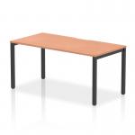 This photo shows a sleek and modern Evolve Plus 1600mm Single Starter Office Bench Desk, with a beech tabletop and black frame. The dynamic design is perfect for a stylish and productive workspace.
