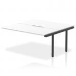 A sleek and modern office setup, this picture features dynamic bench desk add-on units in the Evolve Plus series. With a spacious 1600mm size, this B2B desk extension kit comes in a crisp white top and a contemporary black frame.