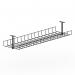 The picture shows a black-framed desk accessory called the Evolve Plus Cable Management Basket. It features a dynamic design and is ideal for keeping cables organized and clutter-free.
