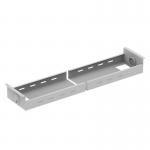 The image shows a sleek silver telescopic cable tray in the EvolveImpulse B2B series, with dynamic desk accessories surrounding it. The tray appears to be adjustable and modern, making it versatile for use in any office setting.